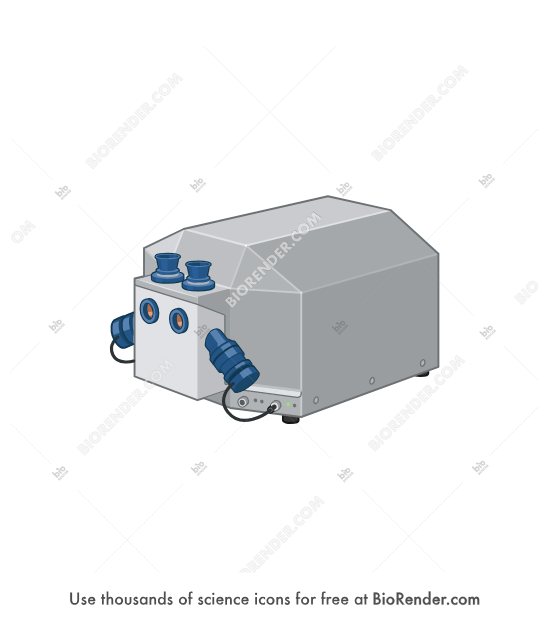 Respirometer (Startup O2K) - Editable icon of a respirometer with a prism-shaped chamber, injection ports, and gas attachments in a 3/4 view
