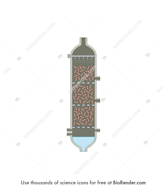 Trickle bed reactor - Editable icon of a schematic trickle bed reactor in a cross-section