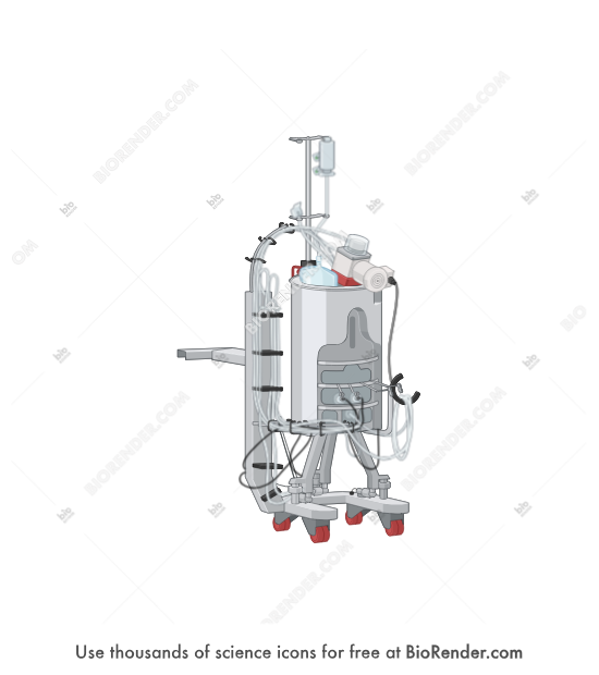 Single-use bioreactor (HyPerforma, 50L) - Editable icon of a 50L HyPerforma single-use bioreactor seen in a 3/4 view