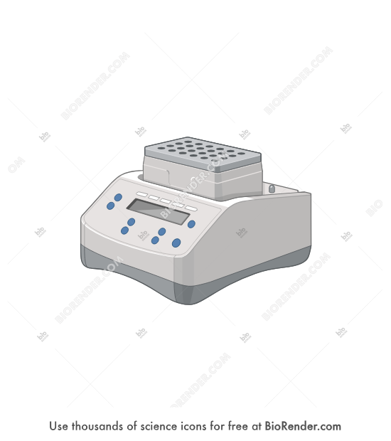 Thermomixer - Editable icon of a thermomixer with a screen and buttons on the front panel and a shaking platform on the top, seen in a three-quarter view