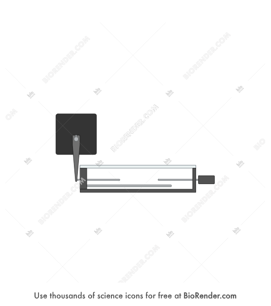 Small intact fiber test apparatus - Editable icon of a schematic small intact fiber test apparatus in the lateral view 