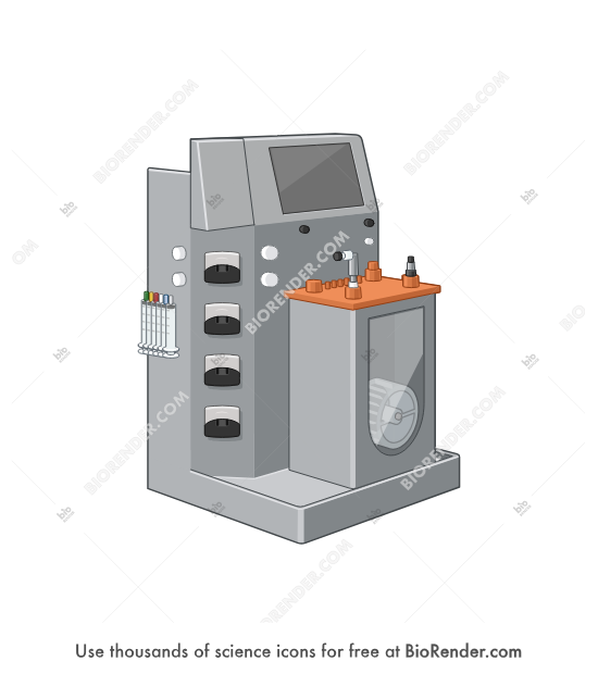 Vertical wheel bioreactor (3L, empty) - Editable icon of a vertical wheel bioreactor with an empty 3L vessel seen in a 3/4 view