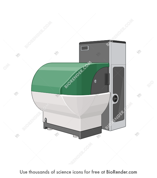 Single-cell imaging (Solentim Cell Metric CLD) - Editable icon of a single-cell imaging system in a 3/4 view composed of 2 devices including a prism-shaped incubator