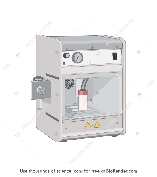 Tissue MALDI Sample Preparation System (HTX M5 Sprayer) - Editable icon of a prism-shaped automated MALDI matrix deposition system with a large transparent window in a 3/4 view 