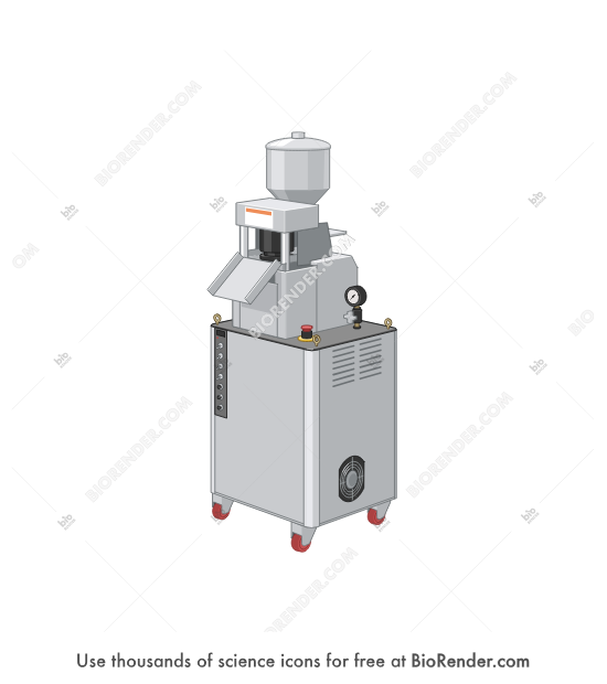 Rice cake popping machine (popping head closed) - Editable icon of a rice cake popping machine with a single pellet in a closed position seen in a 3/4 view