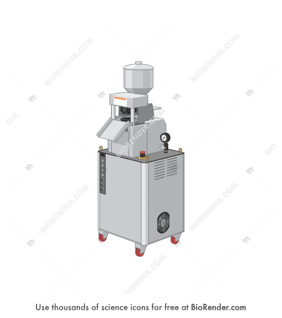 Rice cake popping machine - Editable icon of a rice cake popping machine with a single pellet in a open position seen in a 3/4 view