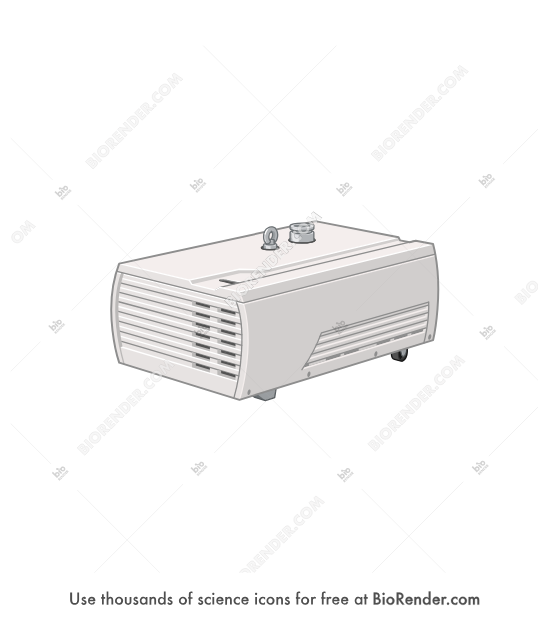 Vacuum pump (ECODRY 65 plus) - Editable icon of a cuboid vacuum pump with vents on the sides, wheels on the bottom, and metal knobs on top