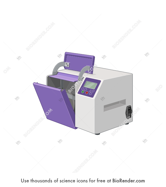 Stomacher blender (400 Circulator) - Editable icon of a 400 circulator stomacher blender with its door slightly open in a 3/4 view