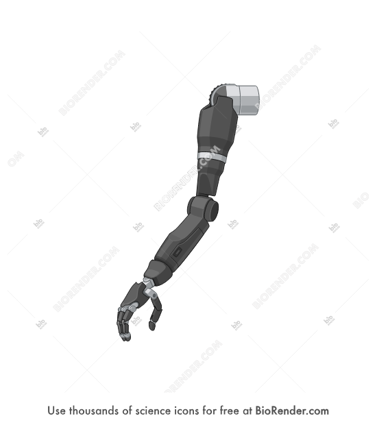 Prosthesis (arm, robotic) - Editable icon of a prosthetic arm with hand in resting position in anterior view