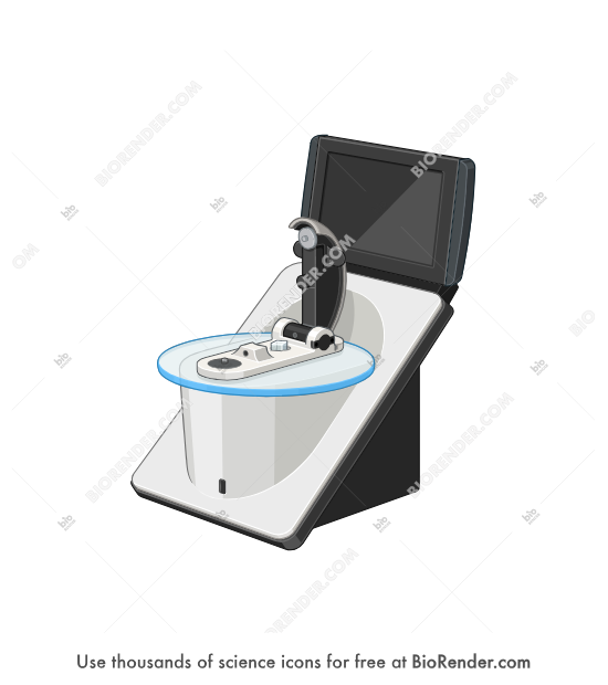 Spectrophotometer (NanoDrop One with indicator light) - Editable icon of an open NanoDrop One spectrophotometer with its indicator light on in a 3/4 view