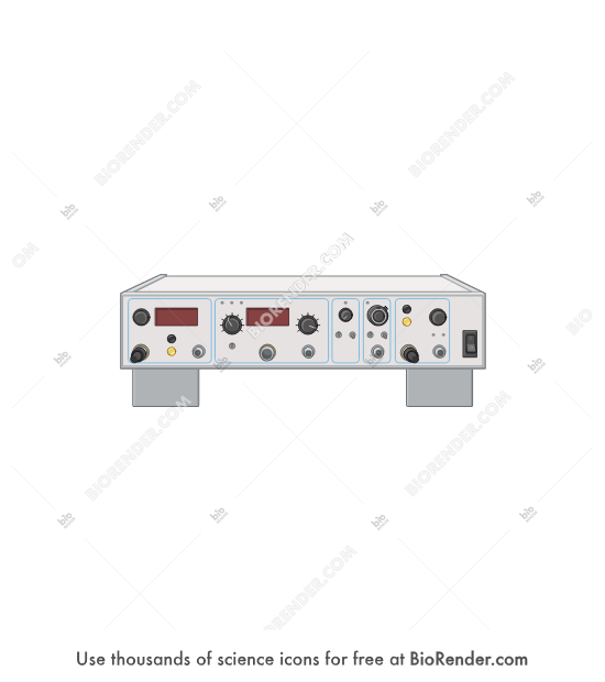 Voltage clamp amplifier - Editable icon of anterior view of voltage clamp amplifier box with circle dials and digital number screen