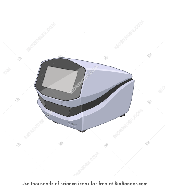 Single cell auto prep system (C1) - Editable icon of a single cell auto prep system in 3/4 view with front screen panel, short legs, and wedge shaped top part