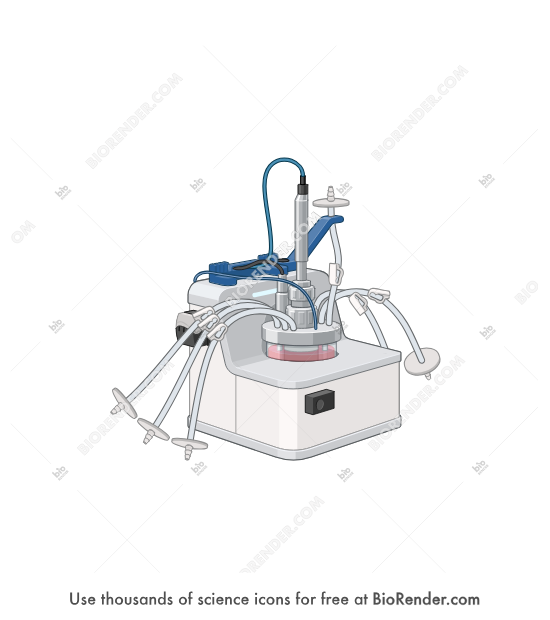Single-use bioreactor (iCELLis Nano) - Editable icon of 3/4 view of a compact iCellis Nano bioreactor system with an integrated touchscreen interface, designed for efficient and controlled cultivation of adherent cells, featuring a bioreactor chamber, microcarriers, and automated pump and gas control systems.