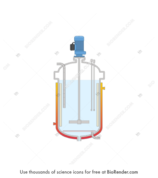 Stirred tank bioreactor (schematic) - Editable icon of schematic lateral view of the internal components of a stirred tank bioreactor