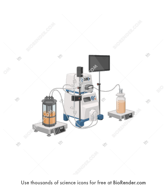 TFF setup (KrosFlo) - Editable icon of a TFF system in a 3/4 view consisting of a KrosFlo KR22i with auxiliary pump and scales