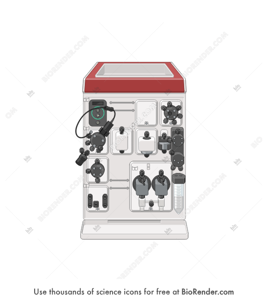 Protein purification system (AKTA go) - Editable icon of a compact protein purification system (AKTA go), showcasing its components including pumps, valves, and tubing connections for chromatography workflows