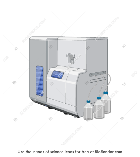 Surface plasmon resonance system (Biacore 8K+, with bottles) - Editable icon of a Biacore 8K+ surface plasmon resonance system with bottles in 3/4 view