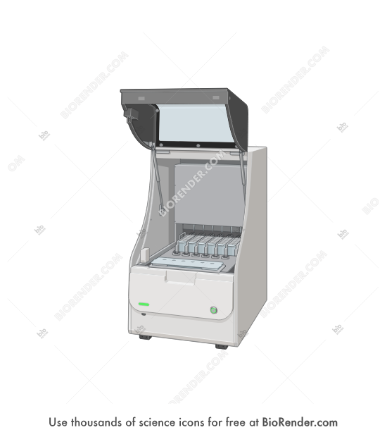 Plasmid purification system (AmMag Quatro) - Editable icon of an AmMag Quatro plasmid purification system in a 3/4 view with an open lid