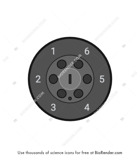 Switching valve (HPLC) - Editable icon of a schematic of a HPLC switching valve with 6 ports