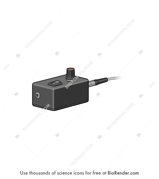 Magnetic tumble stirrer (controller) - Editable icon of a magnetic tumble stirrer controller with a power switch, control knob, cable connection, and side port for operating a magnetic stirring device.