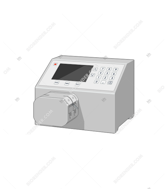 Peristaltic dispensing pump (Crystal M1) - Editable icon of the Crystal M1 peristaltic dispensing pump with a digital control panel, keypad interface, and pump head for sterile fluid transfer