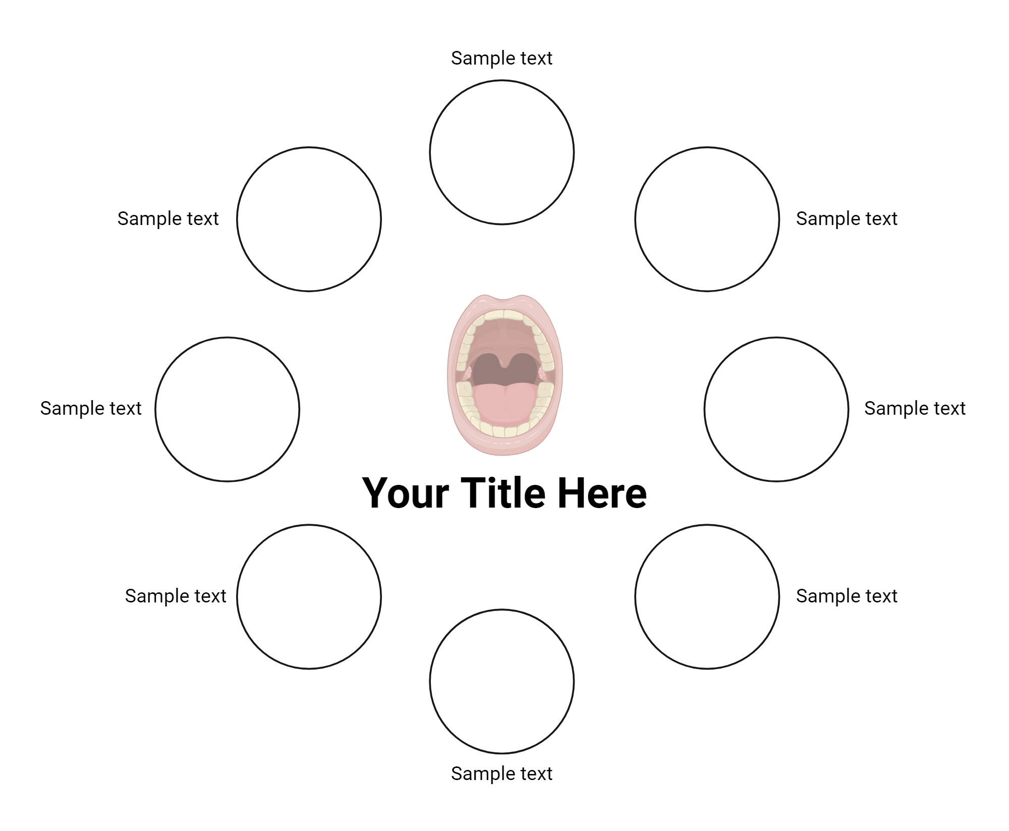 An editable high resolution scientific image depicting Circle Diagram With Mouth (Layout, 8 Circles)