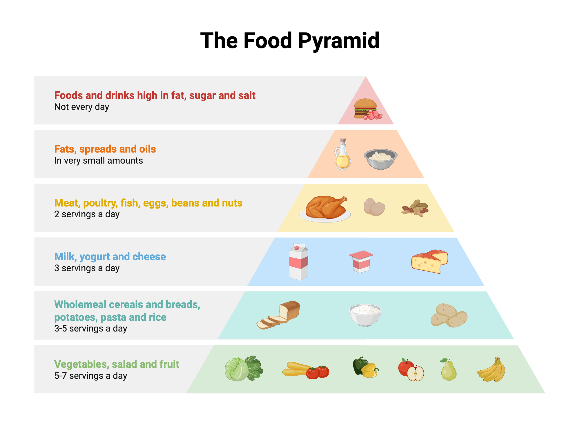 An editable high resolution scientific image depicting The Food Pyramid