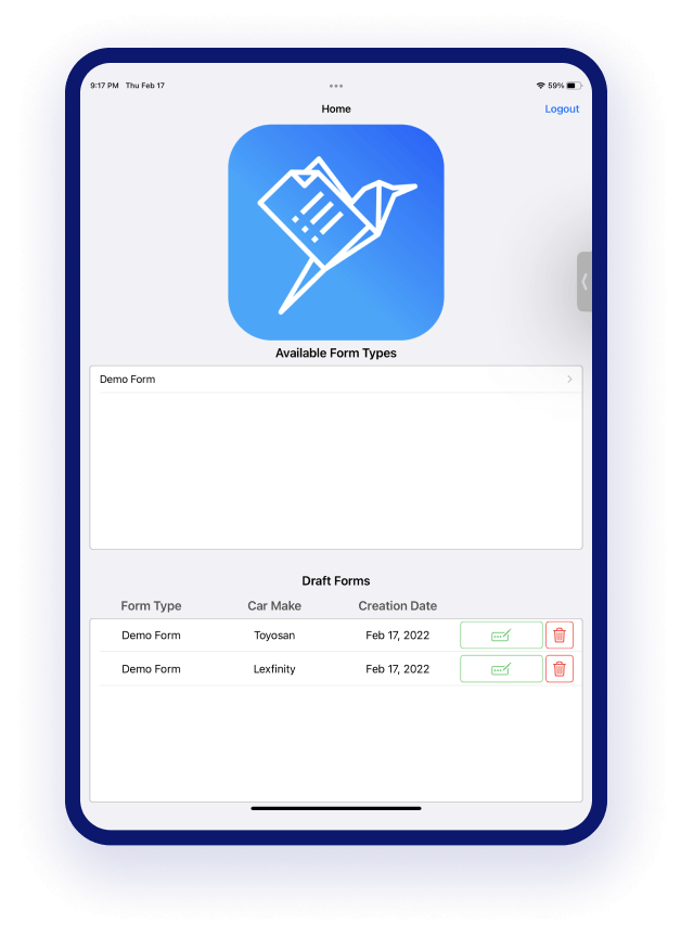 FormFly product on ipad