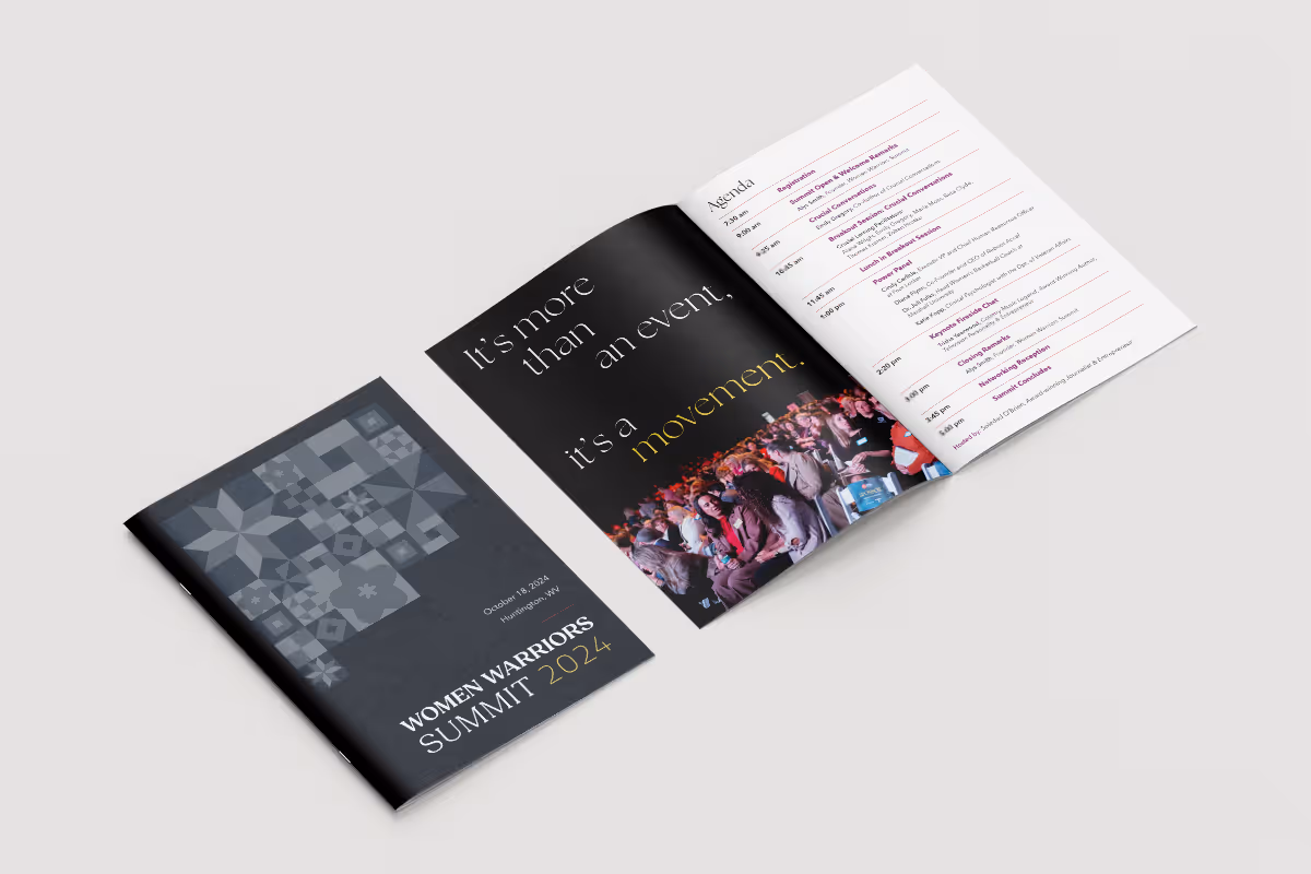 Pamphlet cover and inside page with agenda