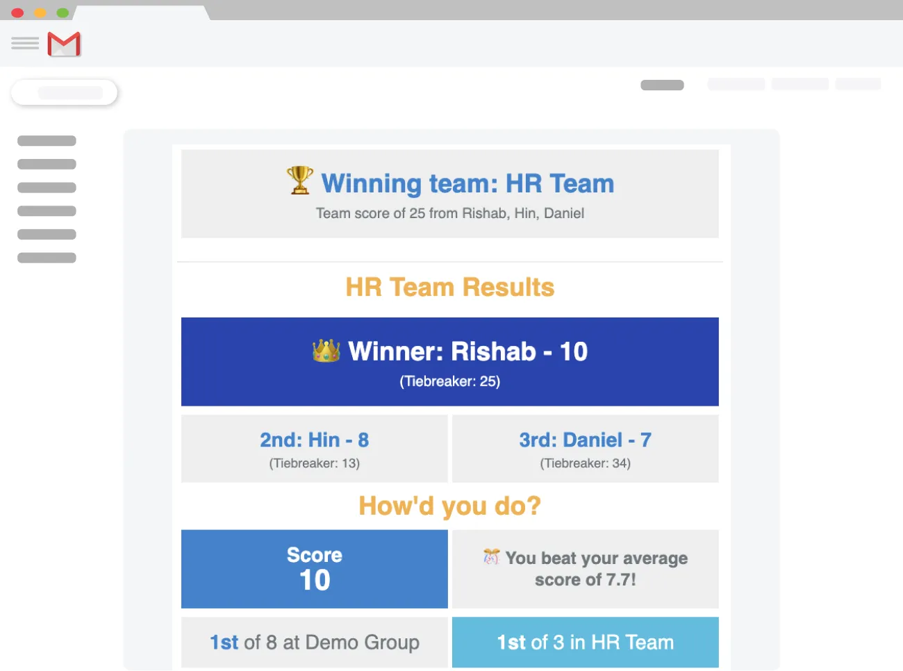 results screenshot