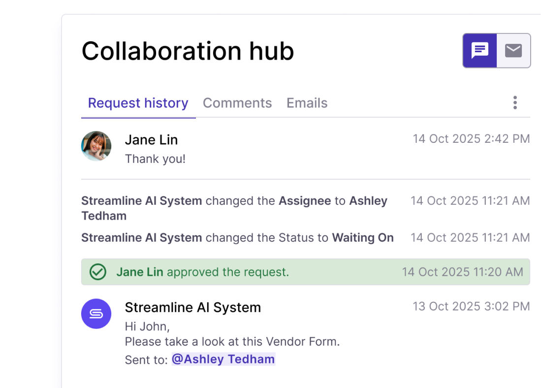 UI image of Streamline's Collaboration Hub
