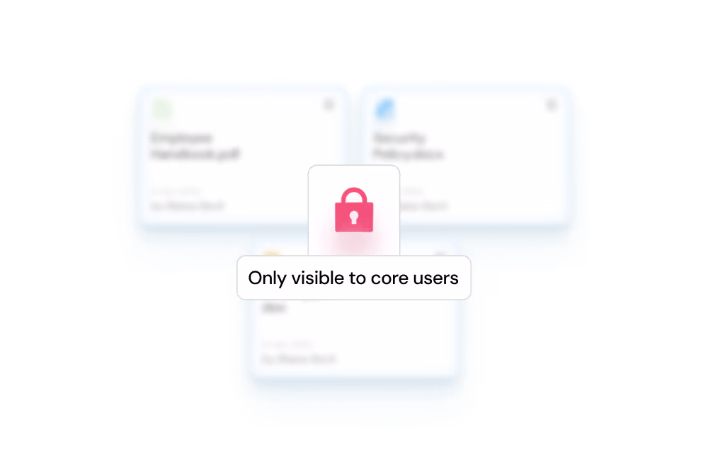 Three blurred document cards with a central lock icon and text saying 'Only visible to core users.'