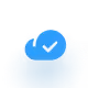 Blue speech bubble icon with a white check mark inside it.