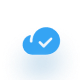 Blue speech bubble icon with a white check mark inside it.