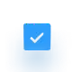 Blue square icon with a white checkmark in the center.