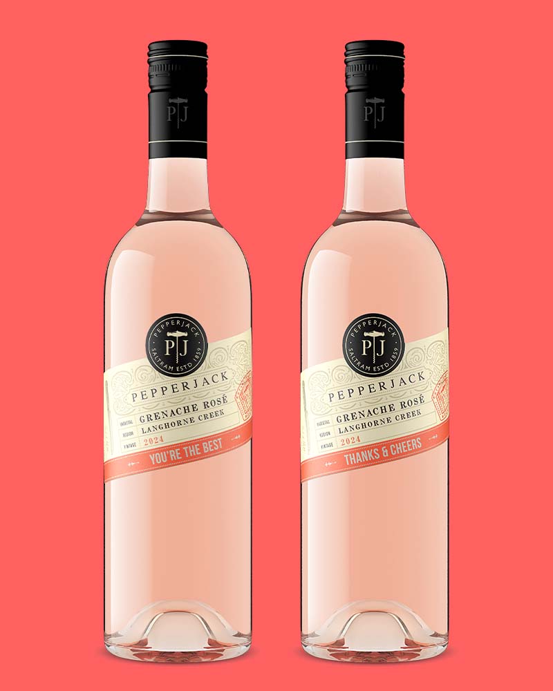 Australian Grenache Rosé with labels that say "you're the best" and "Thanks & cheers"