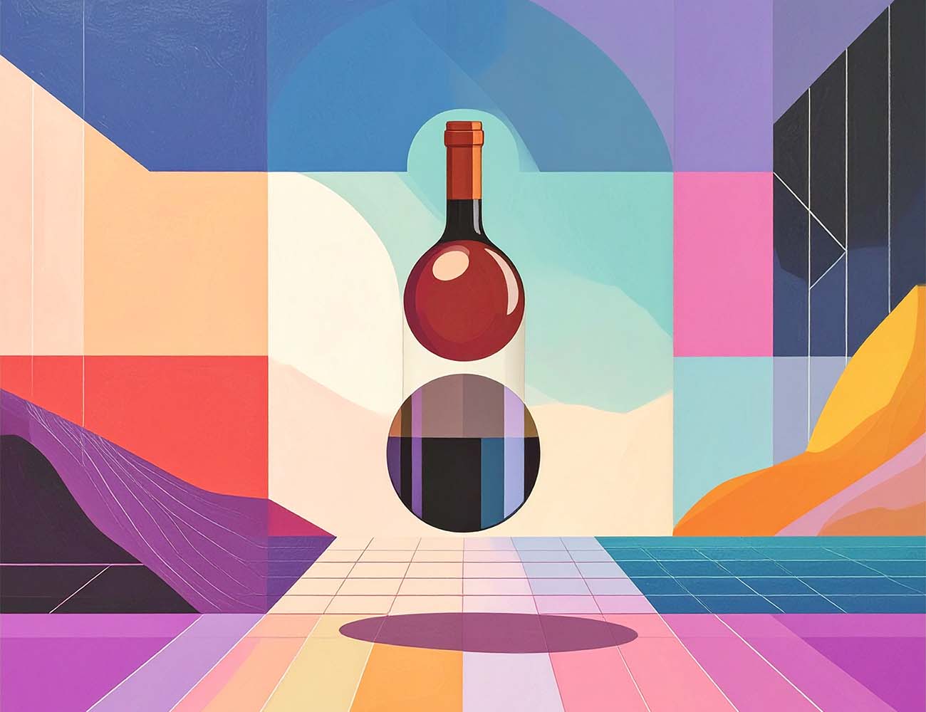 wine illustration with a colorful palette and fun shapes by Firefly AI