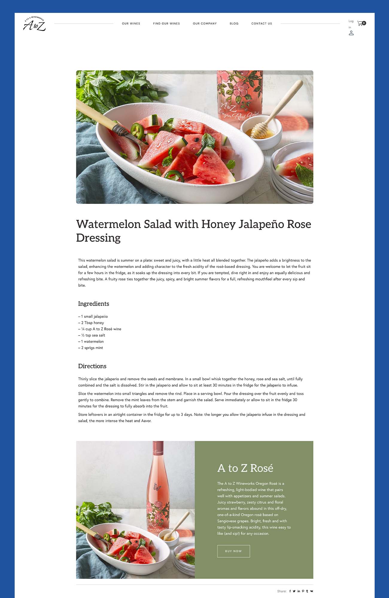 Blog article on famous Oregon winey featuring a custom pairing recipe by Outshinery