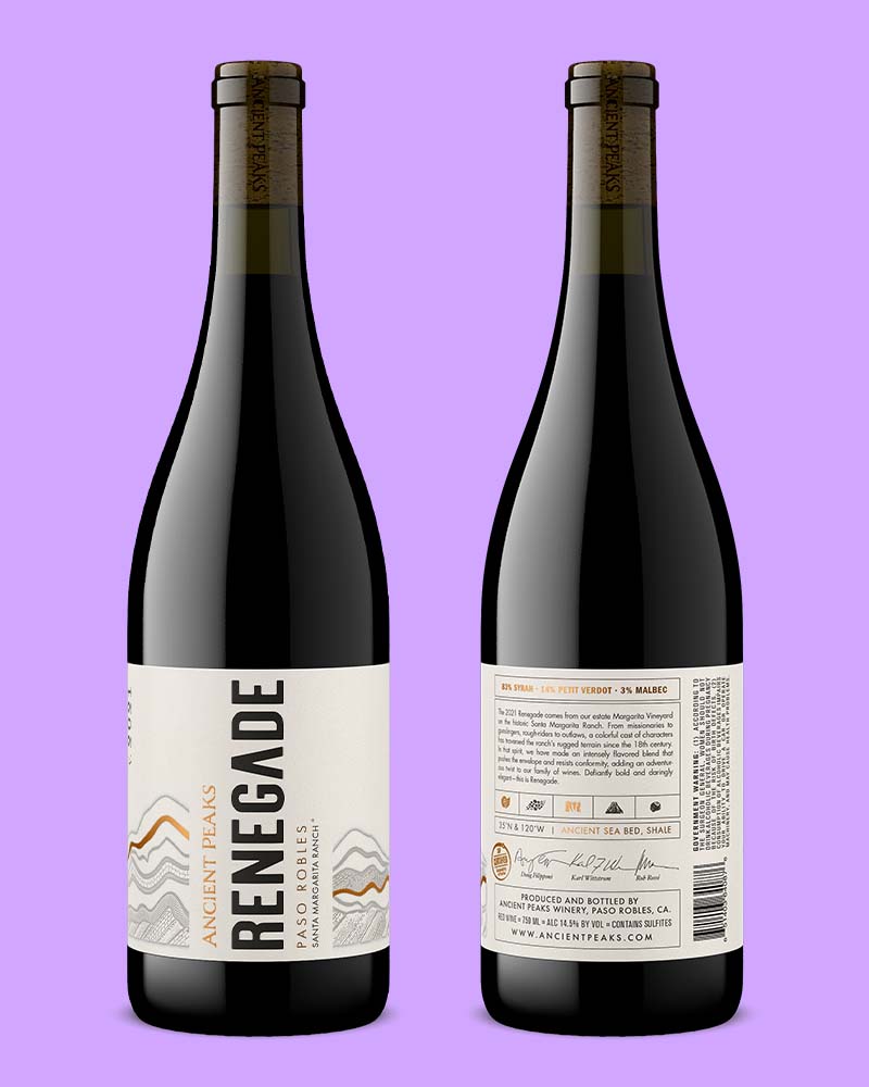 Red blend wine bottle from Paso Robles (front and back views created by Outshinery)