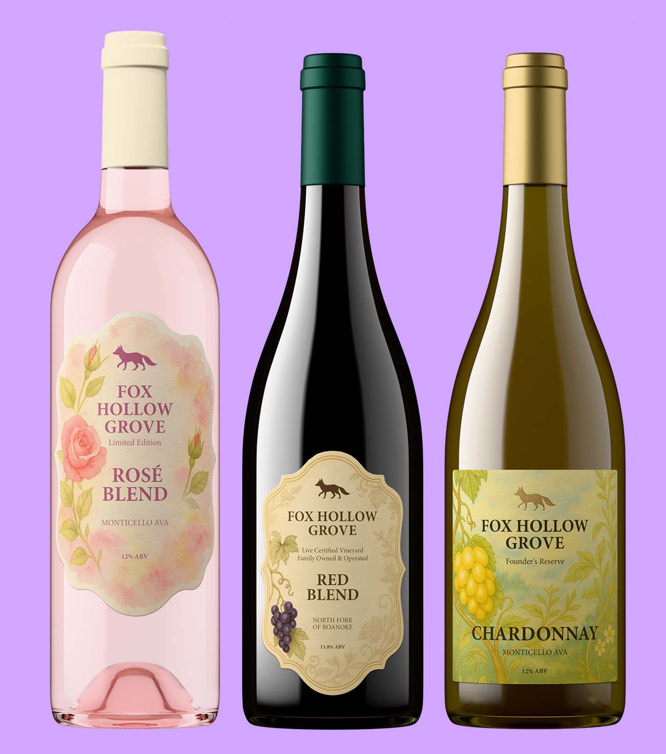 photorealistic wine bottle renders created by Outshinery Lite totally online under an hour