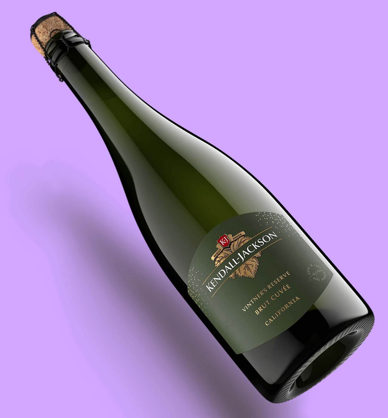 angled photo of a California Brut Cuvee sparkling bottle created by Outshinery Studio