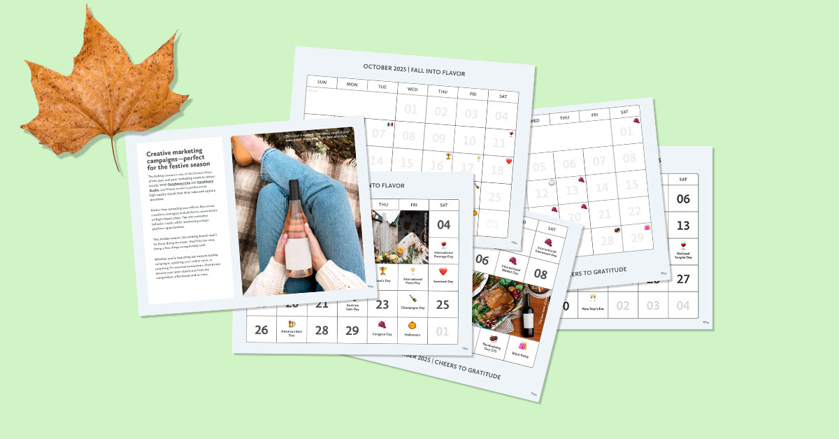 pages of the Outshinery marketing calendar for wineries in North-America and Europe