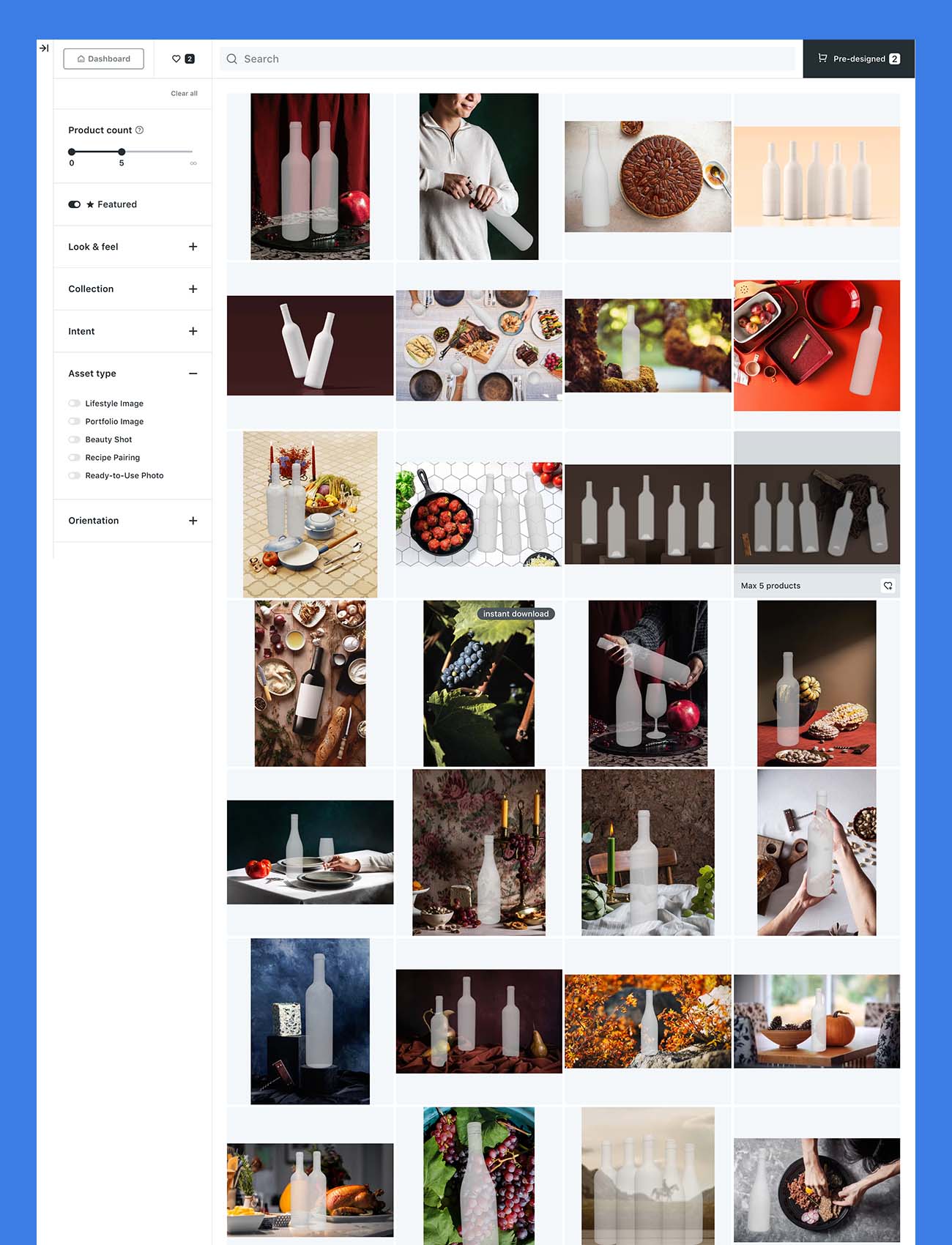 sreenshot of inside the Outshinery Studio app showcasing all the pre-designed image options available to beverage brands