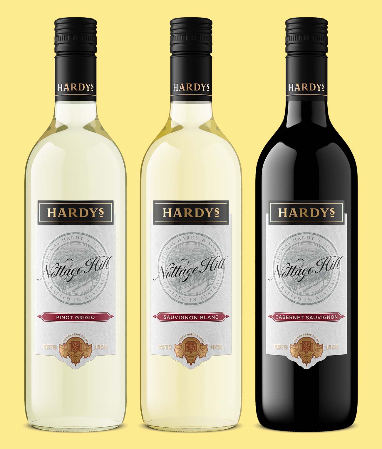Hardy’s wine bottles rendered as digital twins showing consistent glass, label, and liquid detail across multiple SKUs