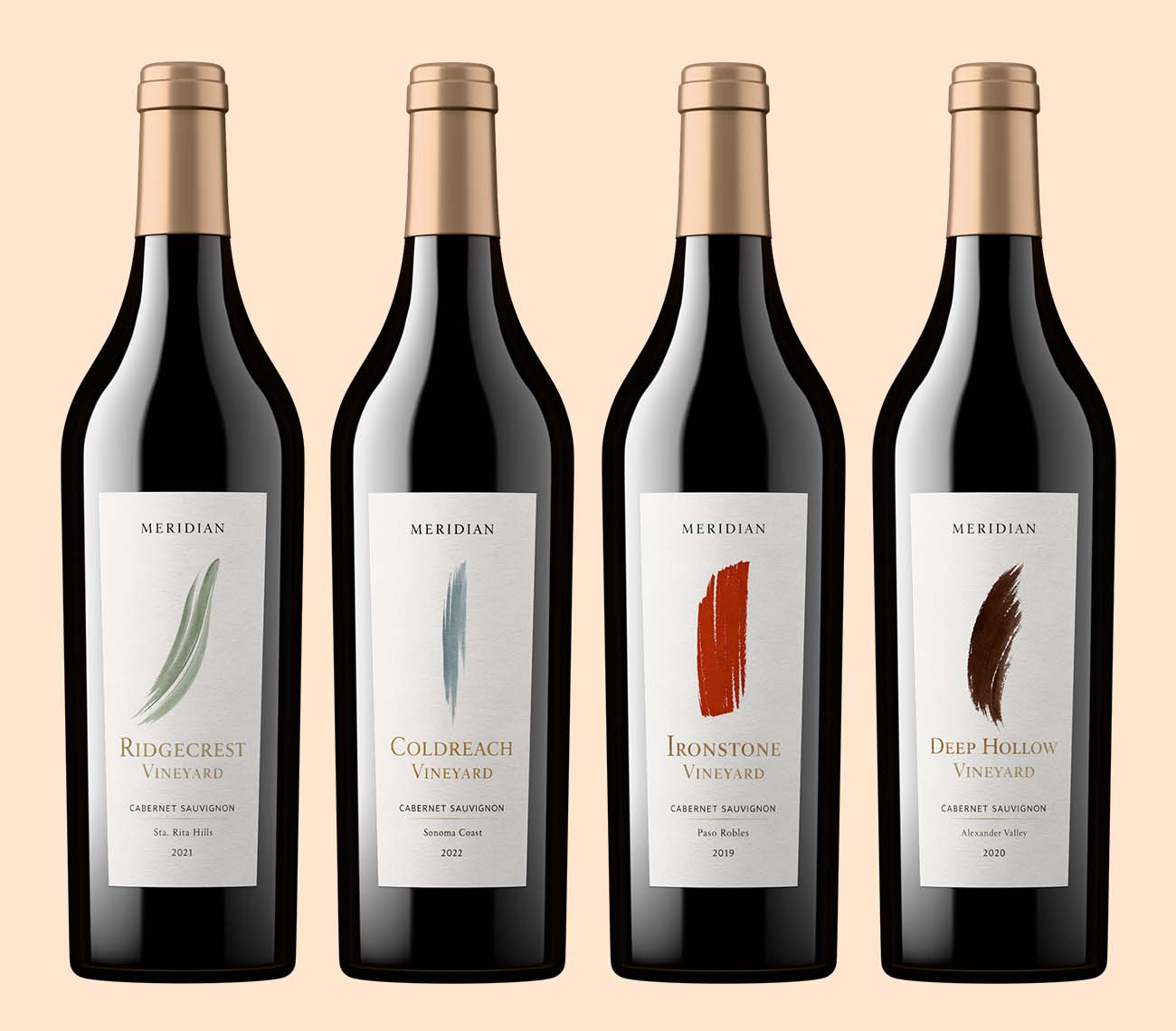 Photorealistic 3D render of four red wine bottles with consistent lighting and clean background created without a photoshoot