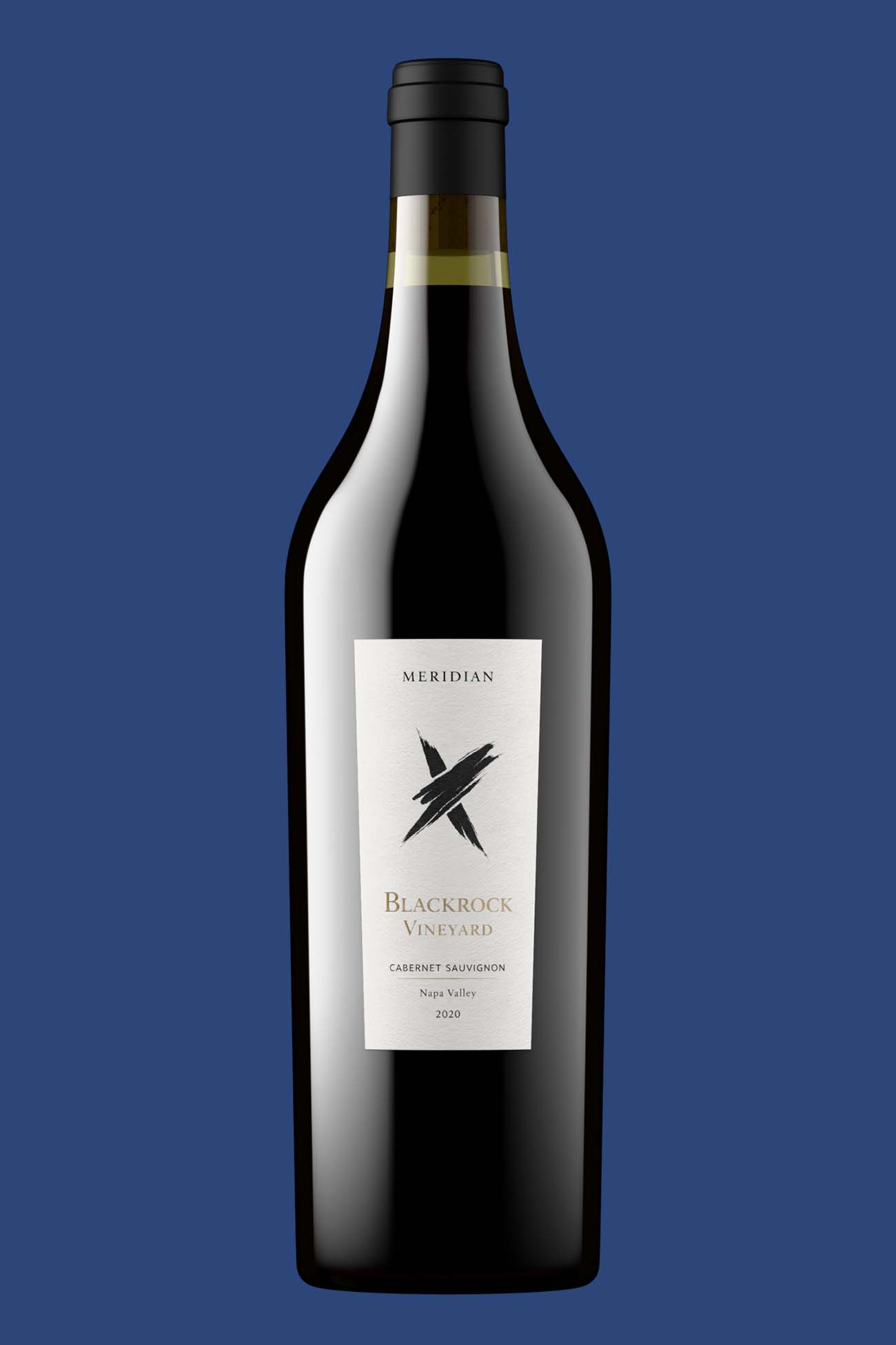 Meridian Blackrock Vineyard Cabernet Sauvignon 2020 wine bottle shot by Outshinery Lite on a clean background, ready for ecommerce