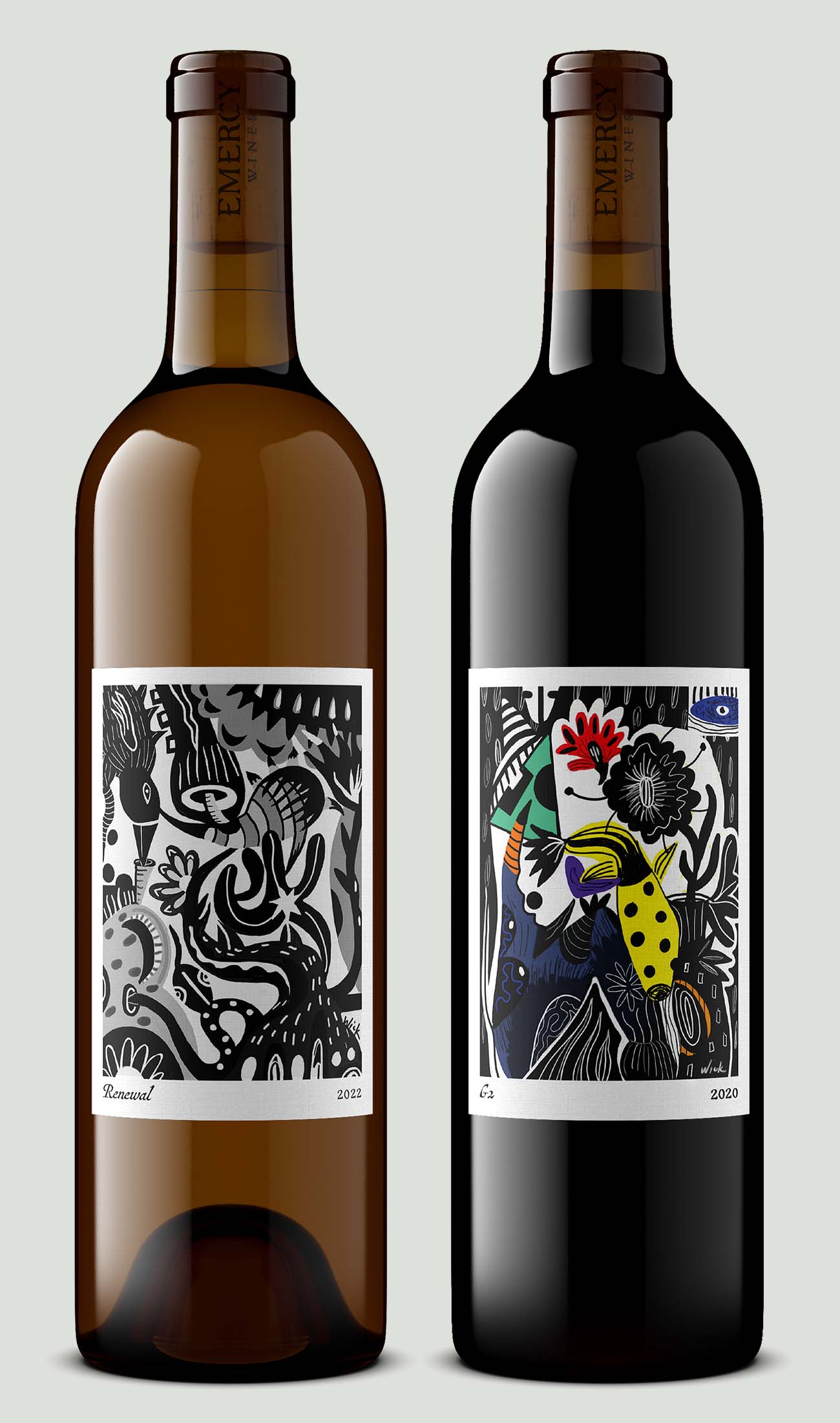 1 claret wine bottles with branded corks and beautifully illustrated labels