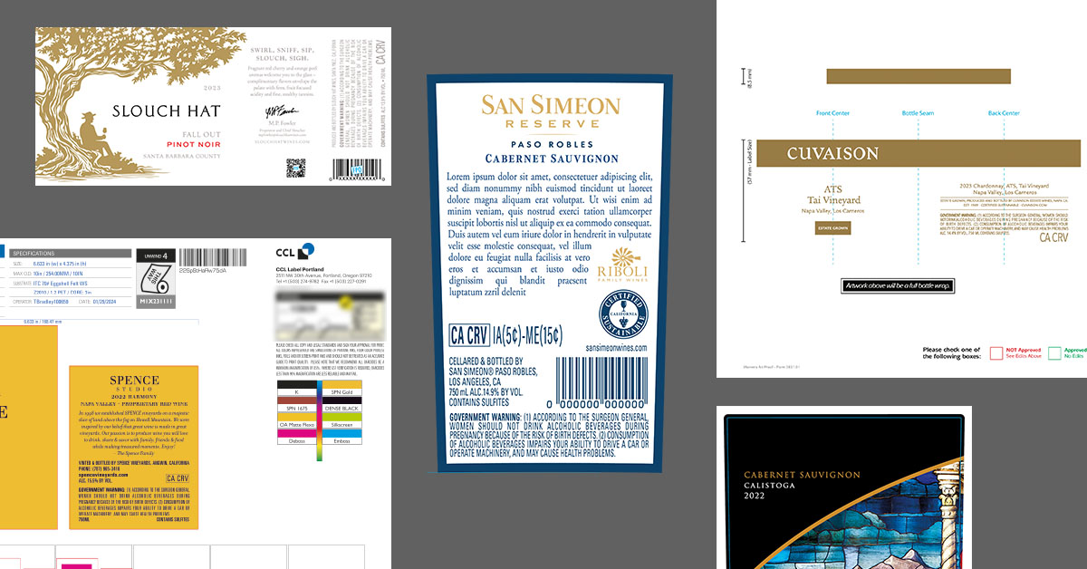 Label file formats guide showing correct specifications for wine bottle shots