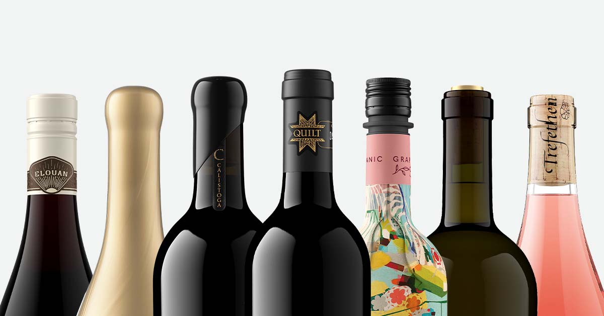 Closeup of different types of wine closures for bottle shots