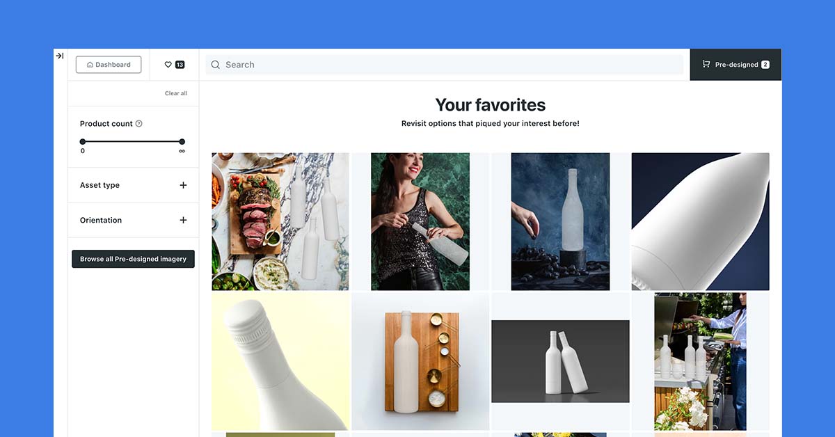 pre-designed image gallery inside the Outshinery Studio app where the user an easily select her background